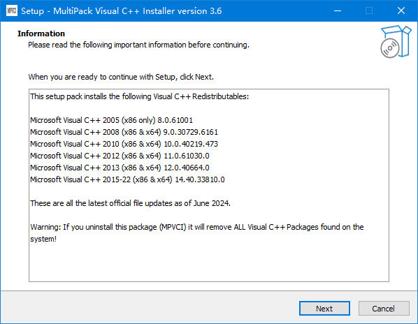 MultiPack Visual C++ Installer(VC++ 运行库集合包) v3.8